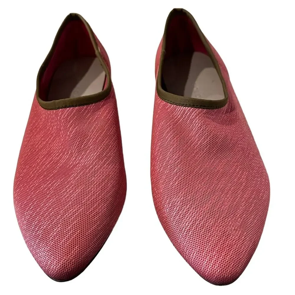 Lori Goldstein pink brown‎ trim knit uppers leather sole flats size 8M - Picture 3 of 10